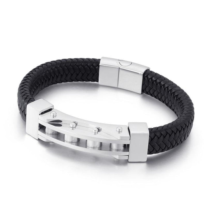 Kalen 12mm Leather Stainless Steel Bracelet For Men - kalen