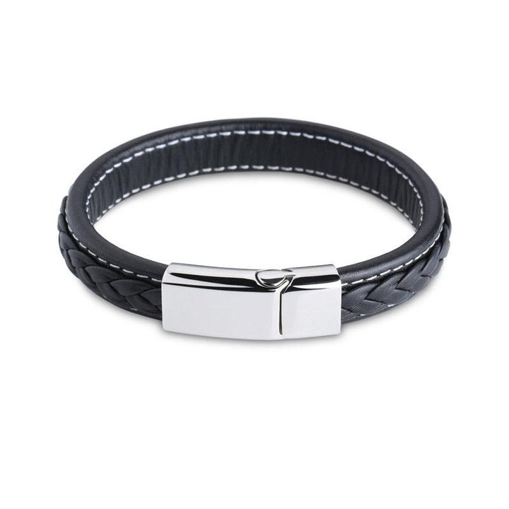 Kalen 12mm Leather Stainless Steel Bracelet For Men - kalen