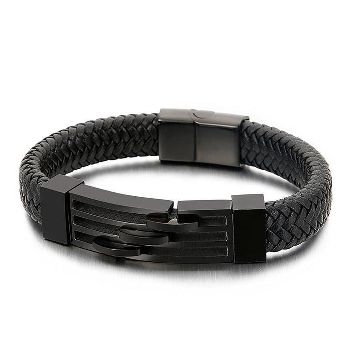 Kalen 12mm Leather Stainless Steel Bracelet For Men - kalen