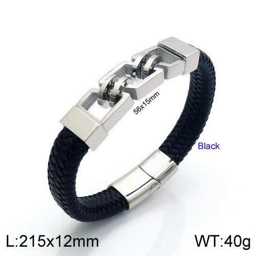 Kalen 12mm Leather Stainless Steel Bracelet For Men - kalen