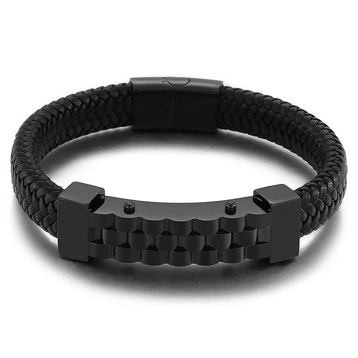 Kalen 12mm Leather Stainless Steel Bracelet For Men - kalen