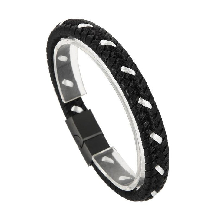 Kalen 12mm Leather Stainless Steel Bracelet For Men - kalen