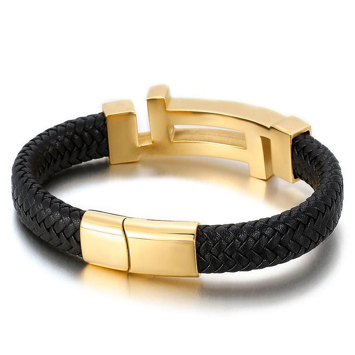 Kalen 12mm Leather Stainless Steel Charm Bracelet For Men - kalen