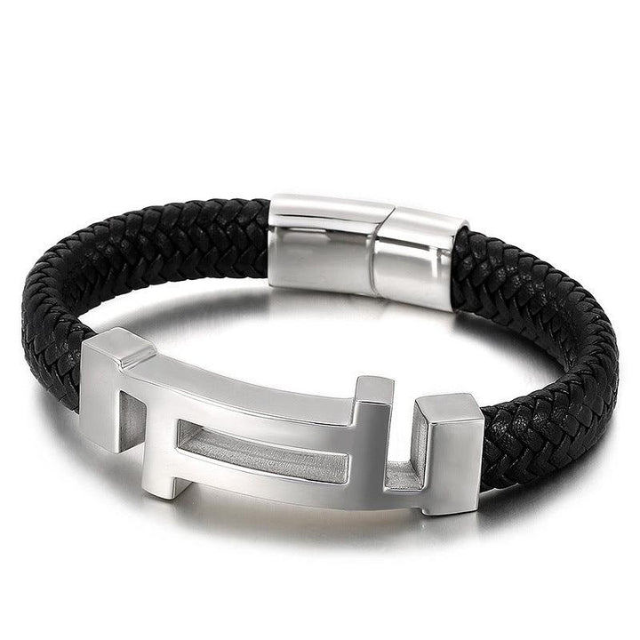 Kalen 12mm Leather Stainless Steel Charm Bracelet For Men - kalen