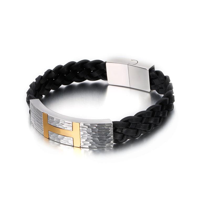 Kalen 12mm Leather Stainless Steel Hammer Bracelet For Men - kalen