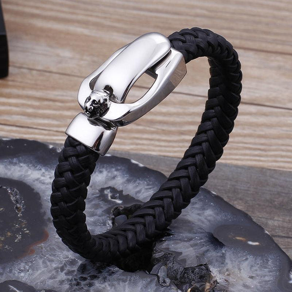 Kalen 12mm Leather Stainless Steel Lion Animal Charm Bracelet For Men - kalen