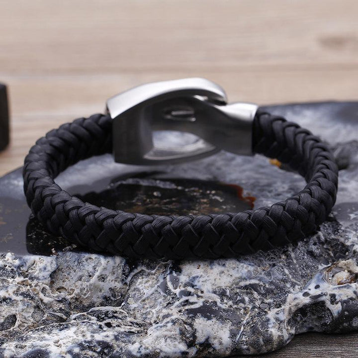 Kalen 12mm Leather Stainless Steel Lion Animal Charm Bracelet For Men - kalen