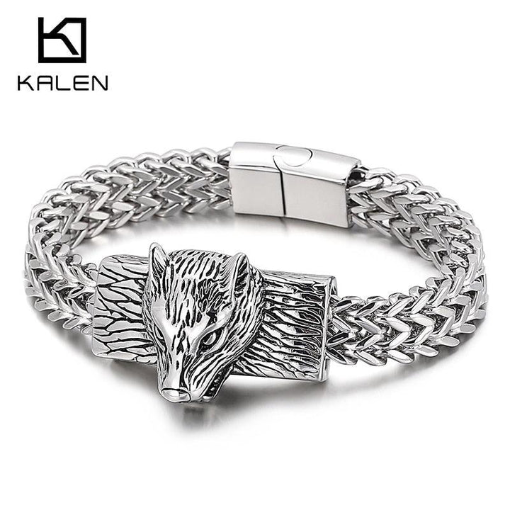 Kalen Viking Wolf 12mm Box Pattern Chain Men's Stainless Steel Bracelet Bangles Jewelry 2021.