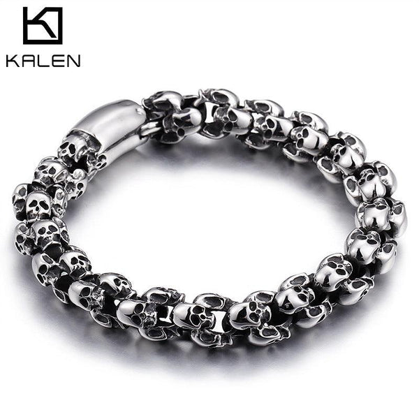 Kalen 12mm Punk Skull Chain Bracelets For Men - kalen