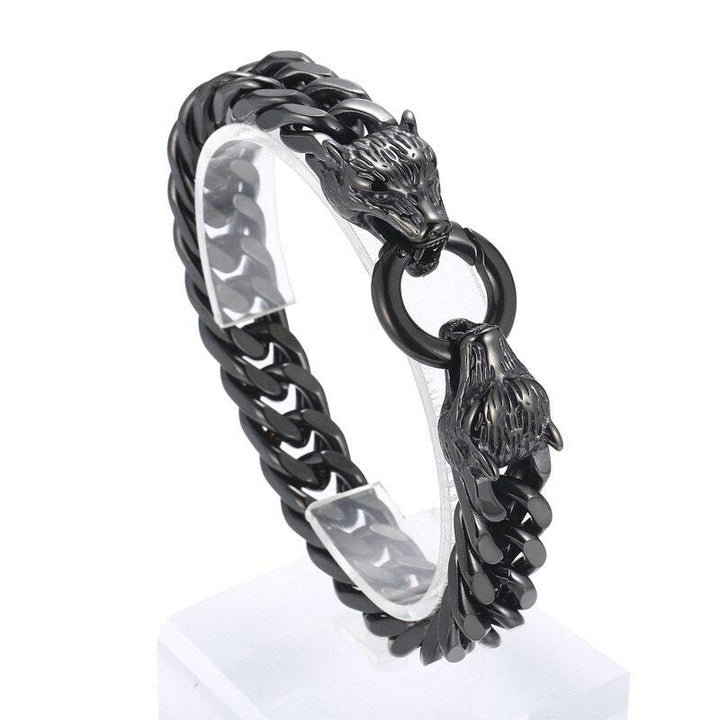 KALEN 12mm Punk Vintage Stainless Steel Silver Gold Black Plating Bracelet Men Wolf Bracelet Jewelry Gift.