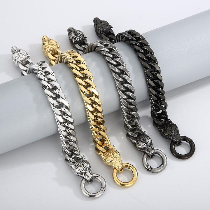 KALEN 12mm Punk Vintage Stainless Steel Silver Gold Black Plating Bracelet Men Wolf Bracelet Jewelry Gift.