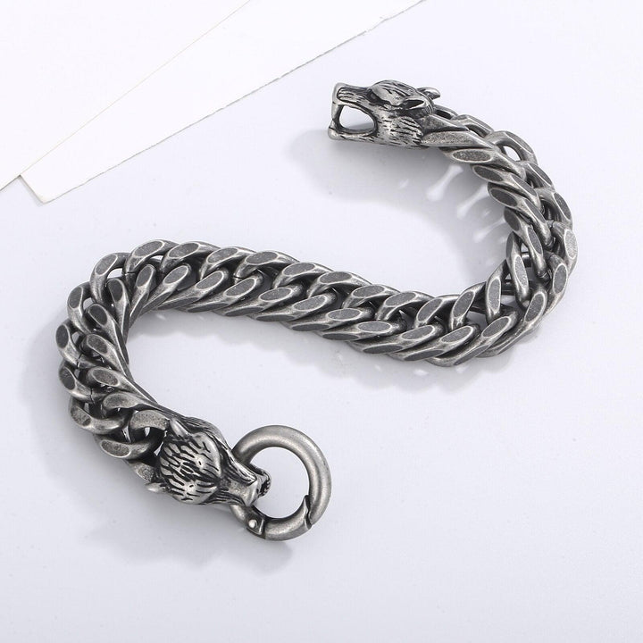 KALEN 12mm Punk Vintage Stainless Steel Silver Gold Black Plating Bracelet Men Wolf Bracelet Jewelry Gift.