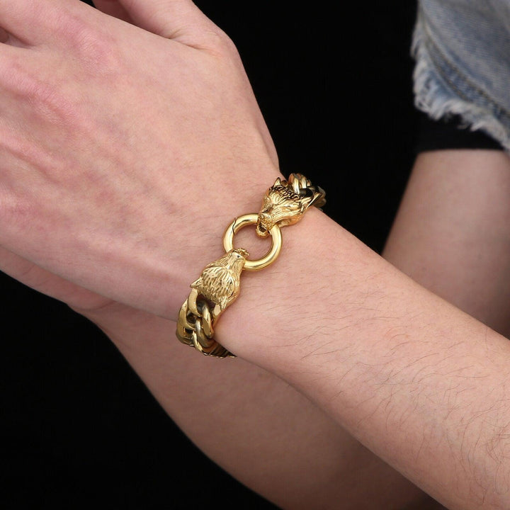 KALEN 12mm Punk Vintage Stainless Steel Silver Gold Black Plating Bracelet Men Wolf Bracelet Jewelry Gift.