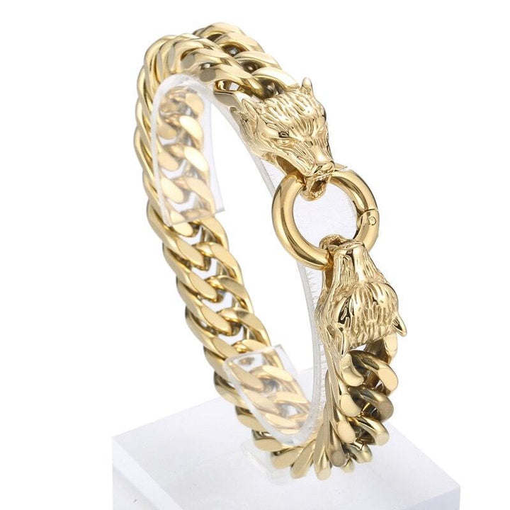 KALEN 12mm Punk Vintage Stainless Steel Silver Gold Black Plating Bracelet Men Wolf Bracelet Jewelry Gift.