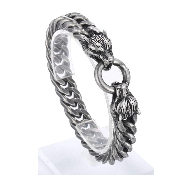 KALEN 12mm Punk Vintage Stainless Steel Silver Gold Black Plating Bracelet Men Wolf Bracelet Jewelry Gift.