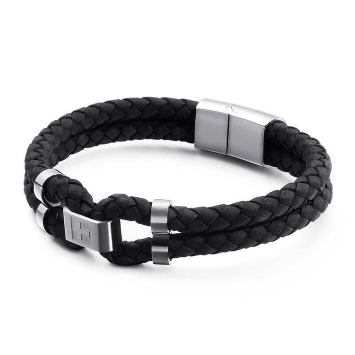 KALEN Vintage Double Layer Leather Bracelet Men 21cm Stainless Steel Chinese Letter &quot;Tolerance&quot; Charm Bracelet.