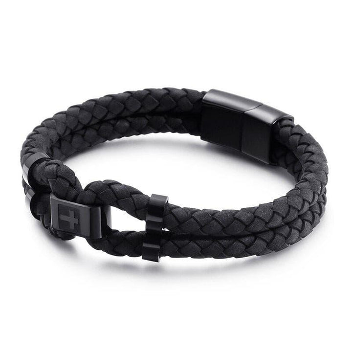 KALEN Vintage Double Layer Leather Bracelet Men 21cm Stainless Steel Chinese Letter &quot;Tolerance&quot; Charm Bracelet.