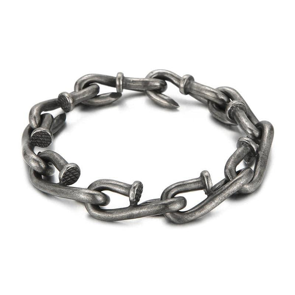 KALEN 12mm Vintage Nail Link Chain Bracelet Men Stainless Steel 316L Identity Jewelry.