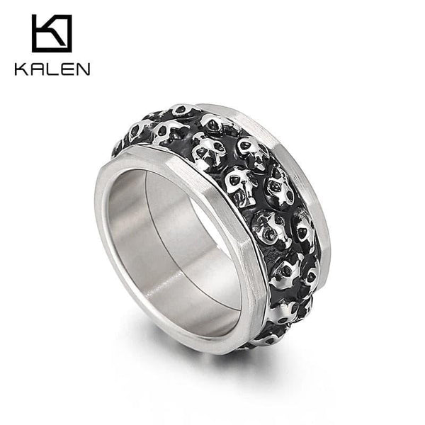 Kalen 12mm Wide Neo-Gothic Style Men's Ring High Quality Stainless Steel Skull Rings Party Accessories Jewelry.