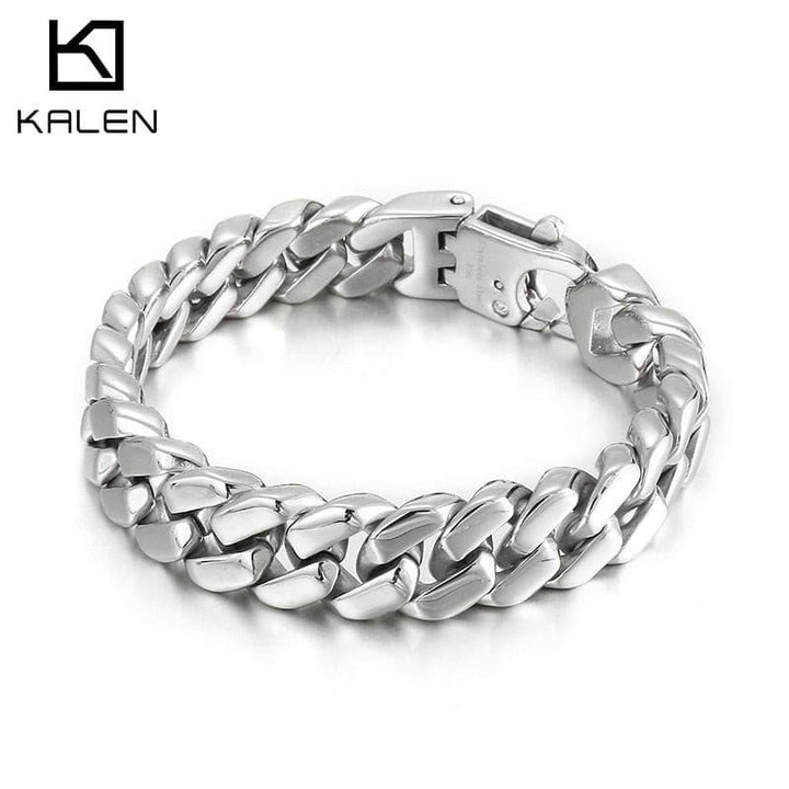 Kalen 13mm 316L Stainless Steel Polished Men's Bracelet Wristband Pure Color Punk Jewelry.