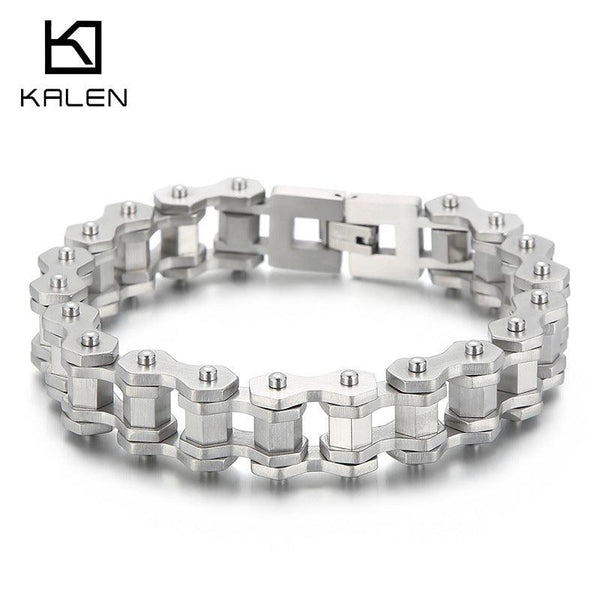 Kalen 13mm Biker Stainless Steel Brushed Bicycle Chain Bracelet for Men - kalen