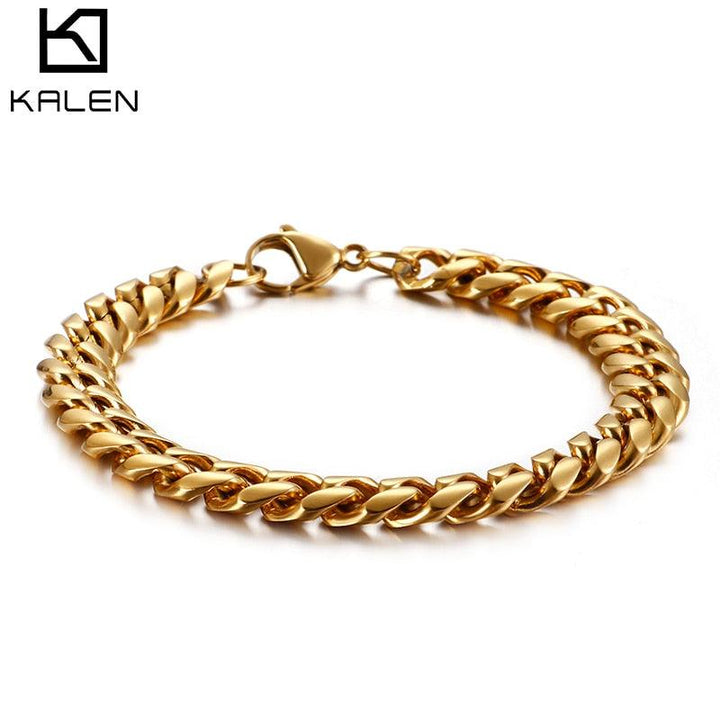 KALEN 13mm Cuban Chain For Men Women 16-25cm Stainless Steel Fashion Link Chain Wristband Jewellry.