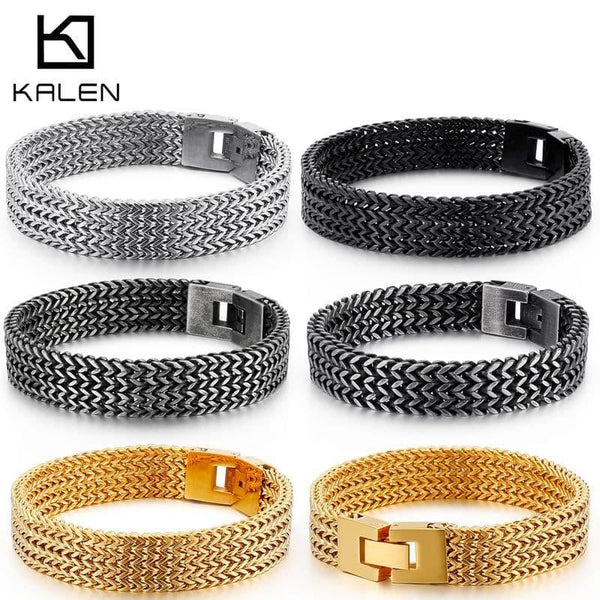 KALEN NEW Dubai Gold Mesh Chain Bracelet Men Women 20.5cm Stainless Steel 5 Color Link Chain Armband Wholesale Jewellry 2020.