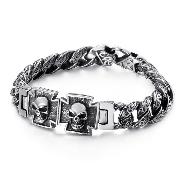 KALEN 13mm Gothic Skull Bracelet Men Stainless Steel 316L Punk Cuban Chain Jewelry.