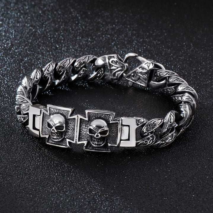 KALEN 13mm Gothic Skull Bracelet Men Stainless Steel 316L Punk Cuban Chain Jewelry.