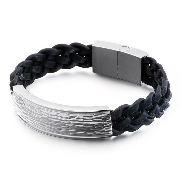 Kalen 13mm Leather Stainless Steel Hammer Blank Bracelet For Men - kalen