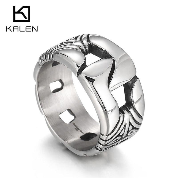 KALEN 13mm Stainless Steel Handcuff Ring Homme Rings For Men Chunky Linking Chain Jewelry Accessory.