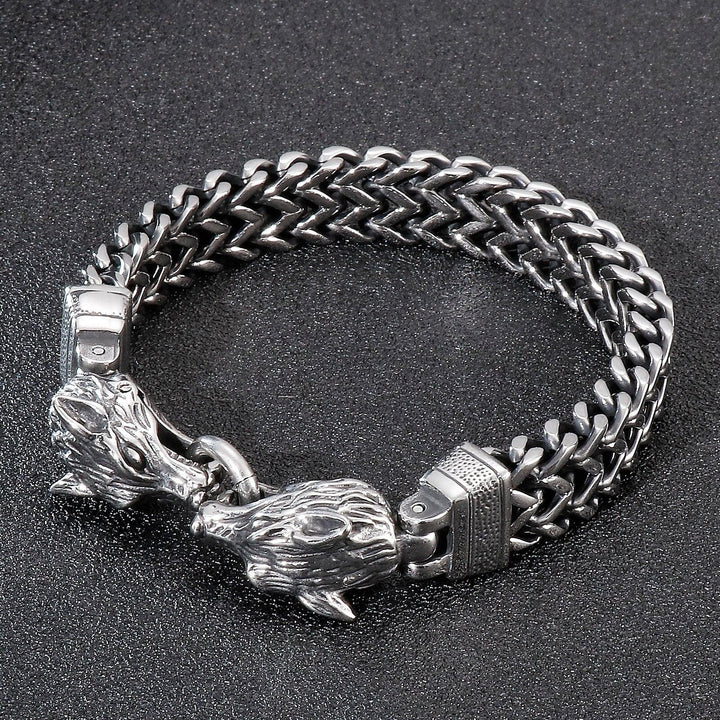 Kalen 13mm Stainless Steel Braided Chain Werewolf Charm Men's Bracelet Punk Accessories.