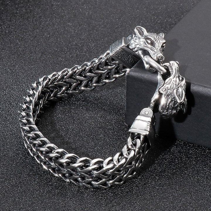 Kalen 13mm Stainless Steel Braided Chain Werewolf Charm Men's Bracelet Punk Accessories.