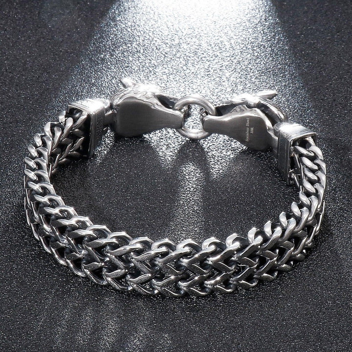 Kalen 13mm Stainless Steel Braided Chain Werewolf Charm Men's Bracelet Punk Accessories.