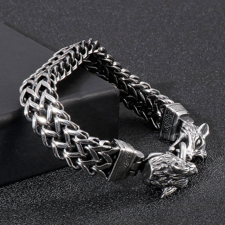 Kalen 13mm Stainless Steel Braided Chain Werewolf Charm Men's Bracelet Punk Accessories.