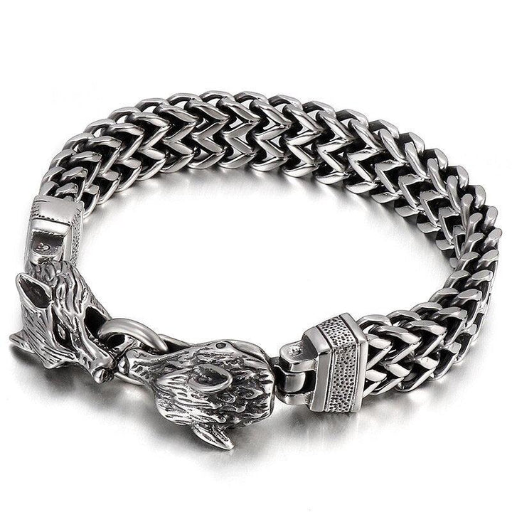 Kalen 13mm Stainless Steel Braided Chain Werewolf Charm Men's Bracelet Punk Accessories.