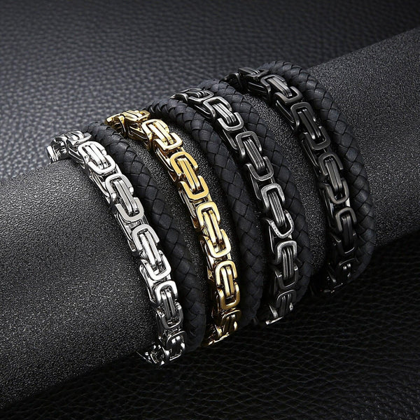 Kalen Trend Combination Chain Leather Stainless Steel Link  Bracelets On Hand jewelry for Men 2021.