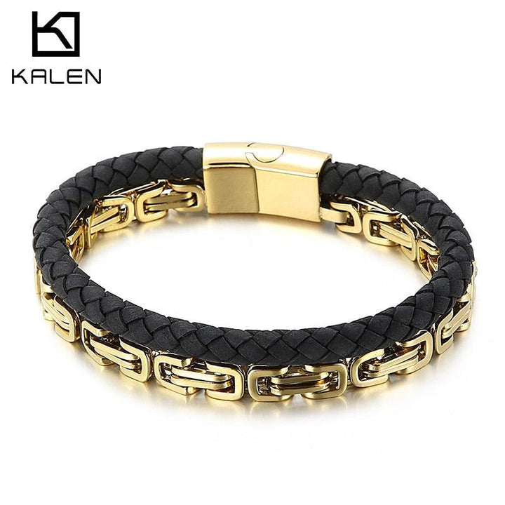 Kalen Trend Combination Chain Leather Stainless Steel Link  Bracelets On Hand jewelry for Men 2021.