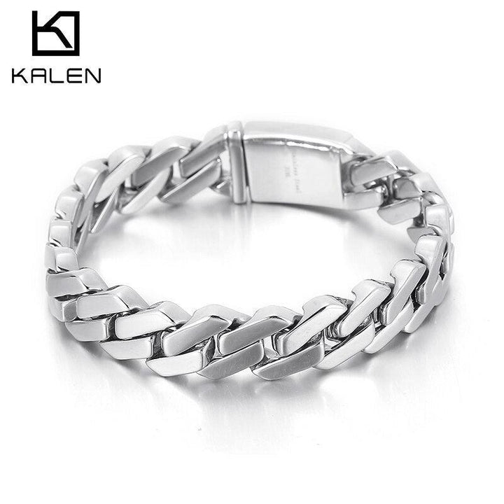 Kalen 13mm Trend Curbs Cuban Chain 316L Stainless Steel Men's Bracelet Popular Simple Jewelry Punk Link.