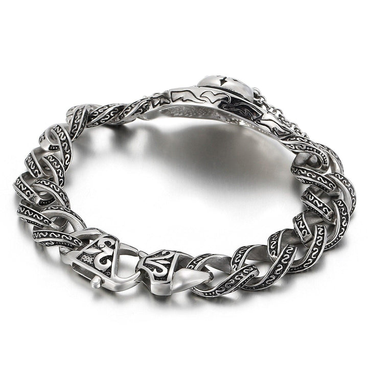 Kalen 13mm Vintage Cuban Chain Nordic Pirates Men's Stainless Steel Bracelet Cross Buckle.