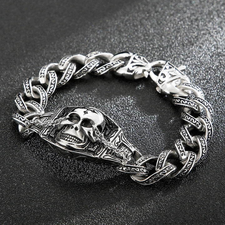 Kalen 13mm Vintage Cuban Chain Nordic Pirates Men's Stainless Steel Bracelet Cross Buckle.