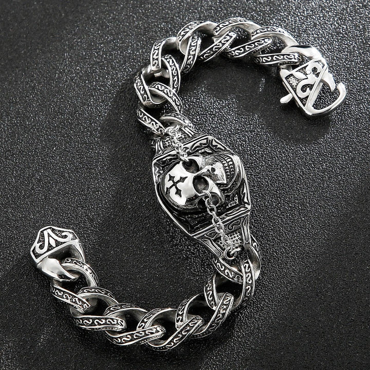 Kalen 13mm Vintage Cuban Chain Nordic Pirates Men's Stainless Steel Bracelet Cross Buckle.