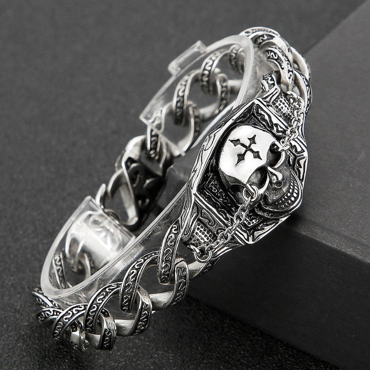 Kalen 13mm Vintage Cuban Chain Nordic Pirates Men's Stainless Steel Bracelet Cross Buckle.