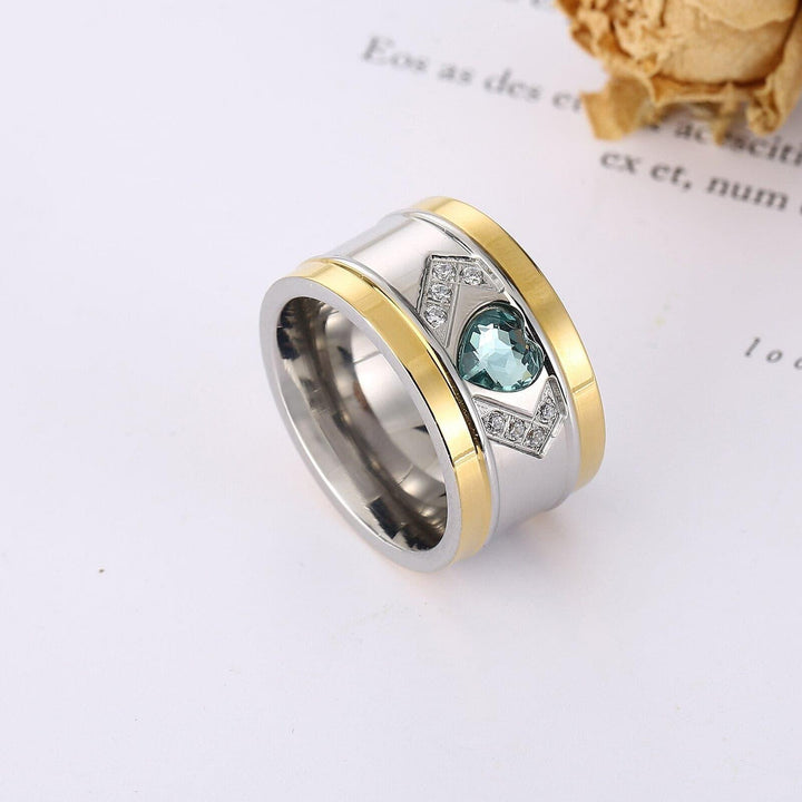 KALEN 13mm Wide Ring Jewelry Silver Color Stainless Steel White Stone Anillos Rhinestone Women Party Engagement Rings.