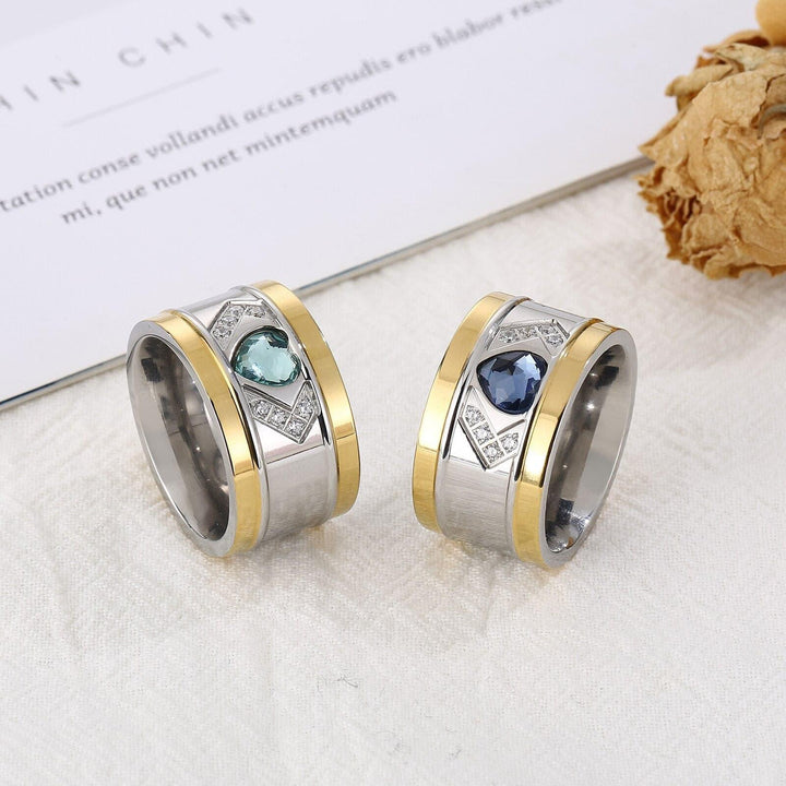 KALEN 13mm Wide Ring Jewelry Silver Color Stainless Steel White Stone Anillos Rhinestone Women Party Engagement Rings.