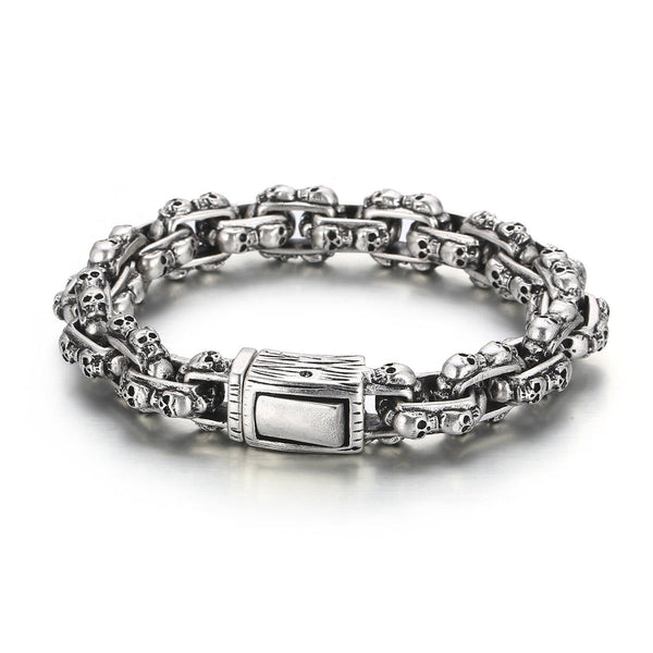 Kalen 13mm Wide Skull Shiny Boiled Black Vintage Men's Stainless Steel Bracelet 230mm Jewelry Accessories.
