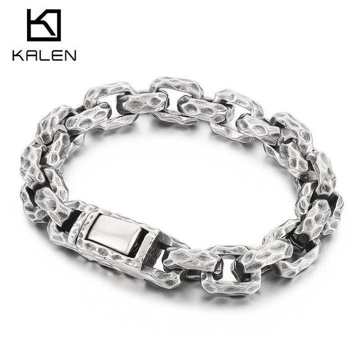 KALEN 13mm Worn Effect Men Stainless Steel Bracelet With Rugged Surface Men Jewellery Gift.