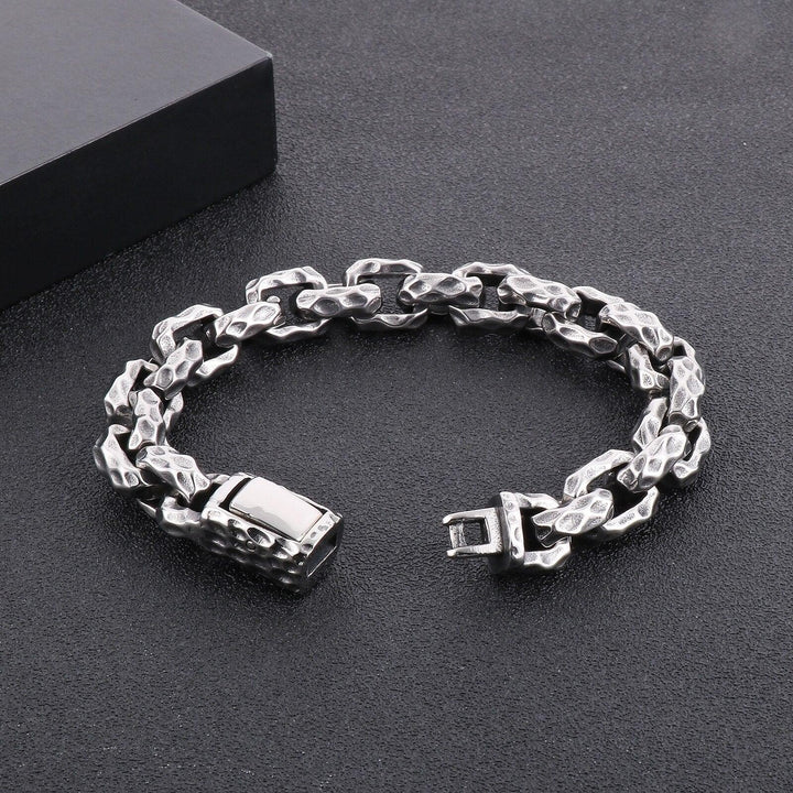 KALEN 13mm Worn Effect Men Stainless Steel Bracelet With Rugged Surface Men Jewellery Gift.