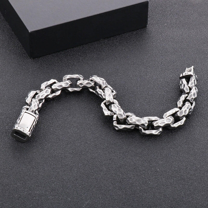 KALEN 13mm Worn Effect Men Stainless Steel Bracelet With Rugged Surface Men Jewellery Gift.