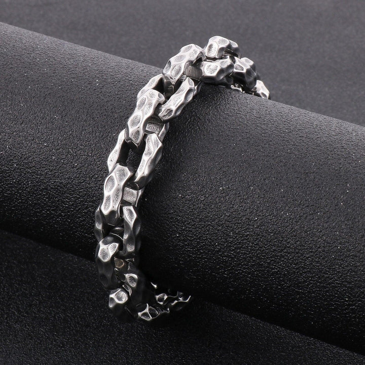 KALEN 13mm Worn Effect Men Stainless Steel Bracelet With Rugged Surface Men Jewellery Gift.